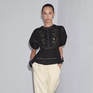 Zara Black Embroidered Blouse